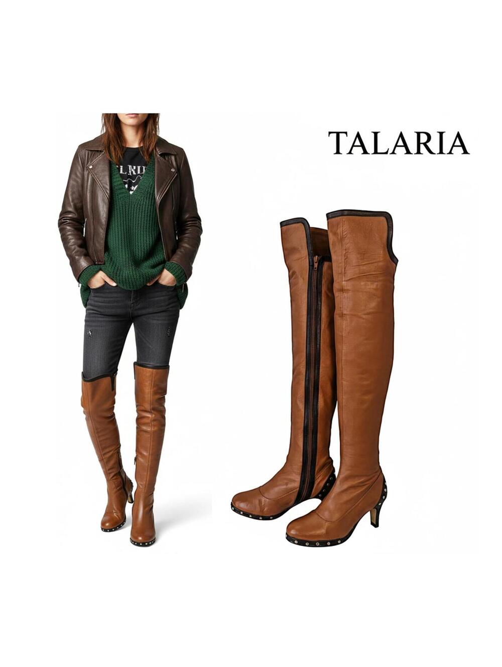 Talaria Italy Over-the-Knee High Boots Women Brown Leather 4